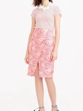 J. Crew Coral and Blush Floral Pencil Skirt